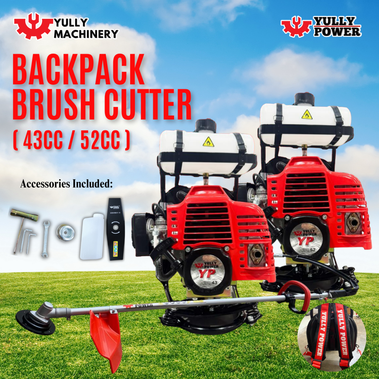 YULLY POWER Brush Cutter / Mesin Rumput [43cc/52cc] Powerful & Heavy ...